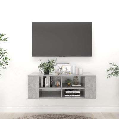 Seinäkiinnitettävä TV-taso betoninharmaa 102x35x35cm puu