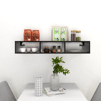 Seinähylly korkeakiilto musta 102x30x17 cm tekninen puu