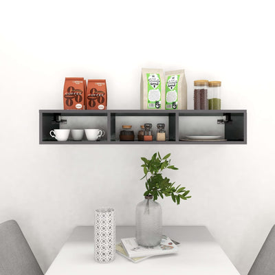 Seinähylly korkeakiilto harmaa 102x30x17 cm tekninen puu