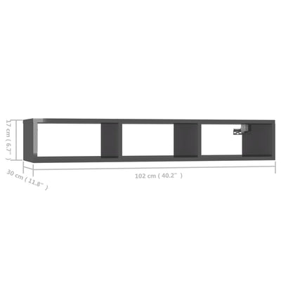 Seinähylly korkeakiilto harmaa 102x30x17 cm tekninen puu