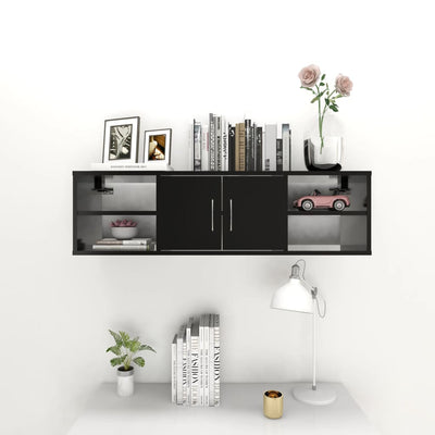 Seinähylly musta 102x30x29 cm tekninen puu