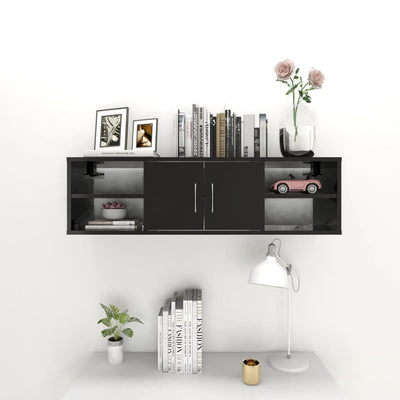 Seinähylly korkeakiilto musta 102x30x29 cm tekninen puu