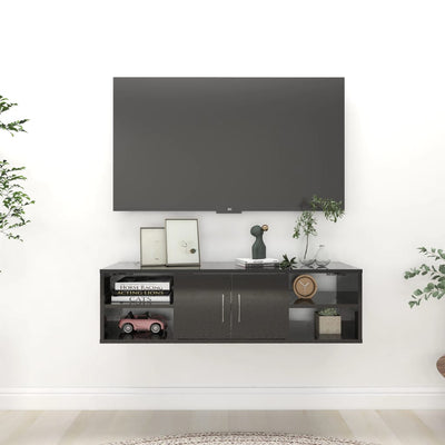 Seinähylly korkeakiilto musta 102x30x29 cm tekninen puu