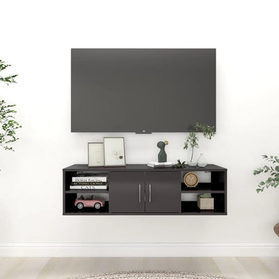 Seinähylly korkeakiilto harmaa 102x30x29 cm tekninen puu
