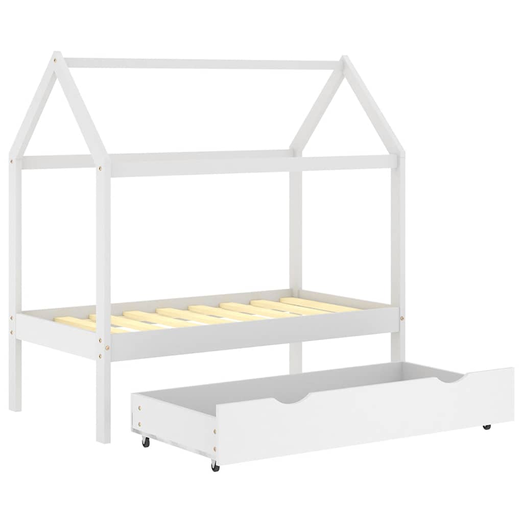 Valkoinen lasten sängynrunko laatikolla Rihan 70x140cm (mänty)
