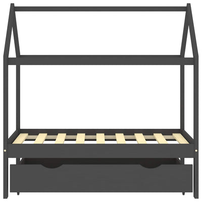 Harmaa lasten sängynrunko laatikolla Rihan 70x140cm (mänty)