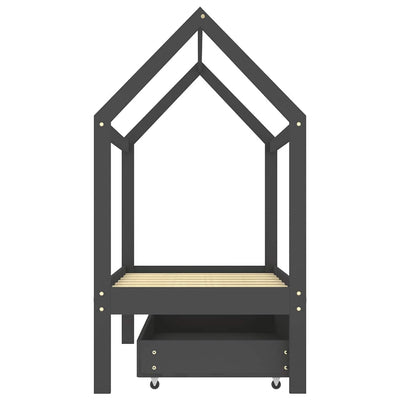 Harmaa lasten sängynrunko laatikolla Rihan 70x140cm (mänty)