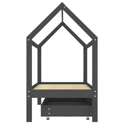 Harmaa lasten sängynrunko laatikolla Rihan 80x160cm (mänty)