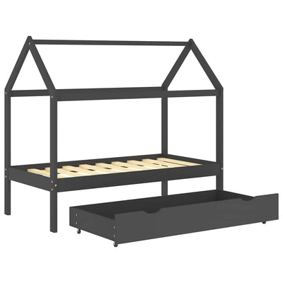 Harmaa lasten sängynrunko laatikolla Rihan 80x160cm (mänty)