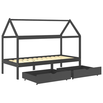 Harmaa lasten sängynrunko laatikoilla Rihan 90x200cm (mänty)