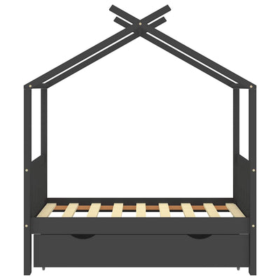 Harmaa lasten sängynrunko laatikolla Kalit 70x140cm (mänty)