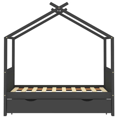 Harmaa lasten sängynrunko laatikolla Kalit 80x160cm (mänty)