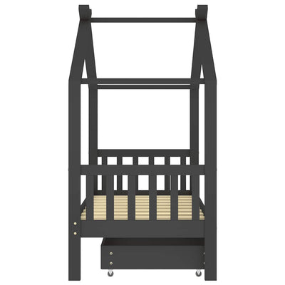 Harmaa lasten sängynrunko laatikolla Kalit 80x160cm (mänty)