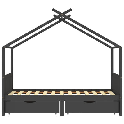 Lasten sängynrunko laatikoilla harmaa täysi mänty 90x200cm