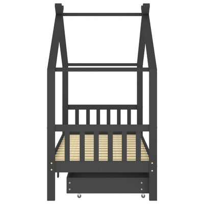 Harmaa lasten sängynrunko laatikoilla Kalit 90x200cm (mänty)