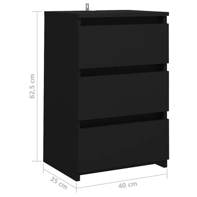 Yöpöydät 2 kpl musta 40x35x62,5 cm tekninen puu