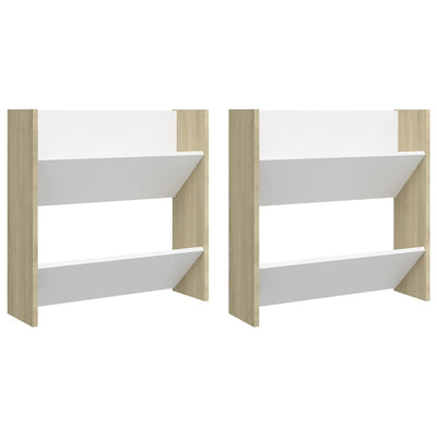 Seinäkenkäkaapit 2 kpl valk./Sonoma-tammi 60x18x60 cm lastulevy