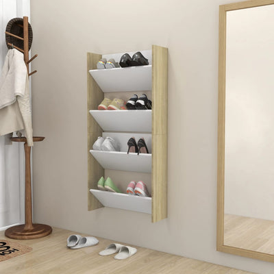 Seinäkenkäkaapit 2 kpl valk./Sonoma-tammi 60x18x60 cm lastulevy