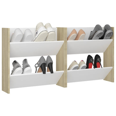 Seinäkenkäkaapit 2 kpl valk./Sonoma-tammi 60x18x60 cm lastulevy