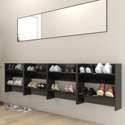 Seinäkenkäkaapit 4 kpl kk. musta 60x18x60 cm tekninen puu