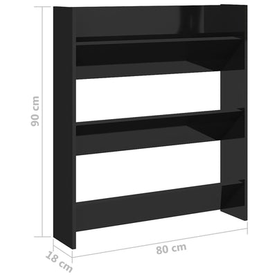 Seinäkenkäkaappi korkeakiilto musta 80x18x90 cm tekninen puu