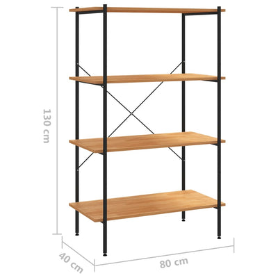 4-kerroksinen Hyllykkö musta ja tammi 80x40x130 cm