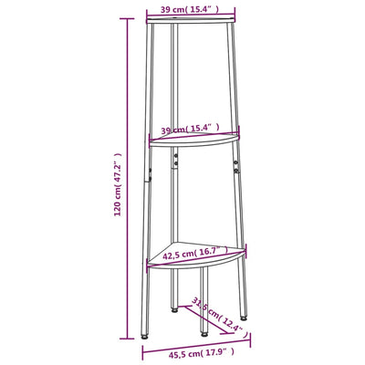 Vaaleanruskea ja musta 3-kerroksinen kulmahylly Petreanu 45,5x31,5x120cm