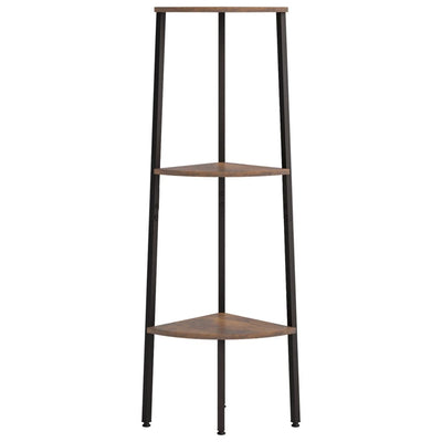 3-kerroksinen kulmahylly tummanruskea ja musta 45,5x31,5x120 cm