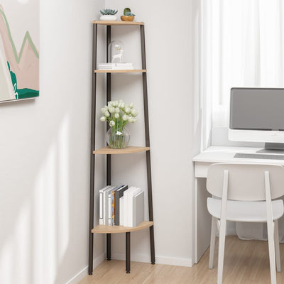 Vaaleanruskea ja musta kulmahylly Petreanu 45,5x31,5x150cm (4-kerroksinen)