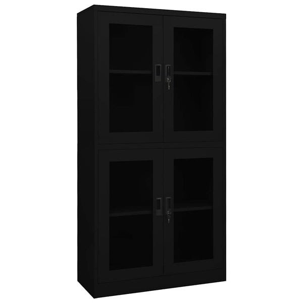 Toimistokaappi musta 90x40x180 cm teräs/karkaistu lasi