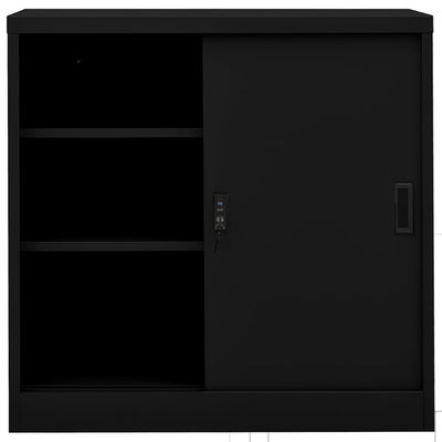 Toimistokaappi liukuovella musta 90x40x90 cm teräs