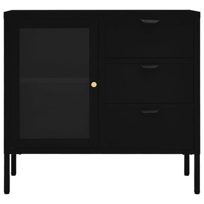 Senkki musta 75x35x70 cm teräs ja karkaistu lasi