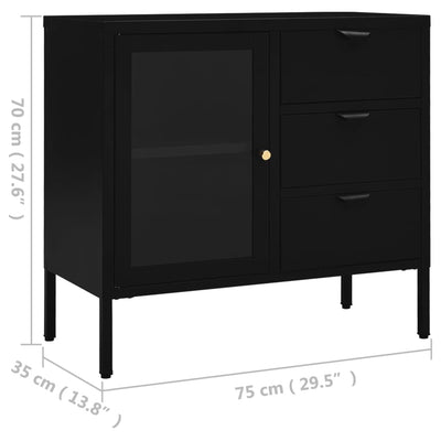 Senkki musta 75x35x70 cm teräs ja karkaistu lasi