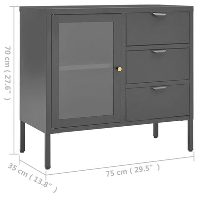 Senkki antrasiitti 75x35x70 cm teräs ja karkaistu lasi