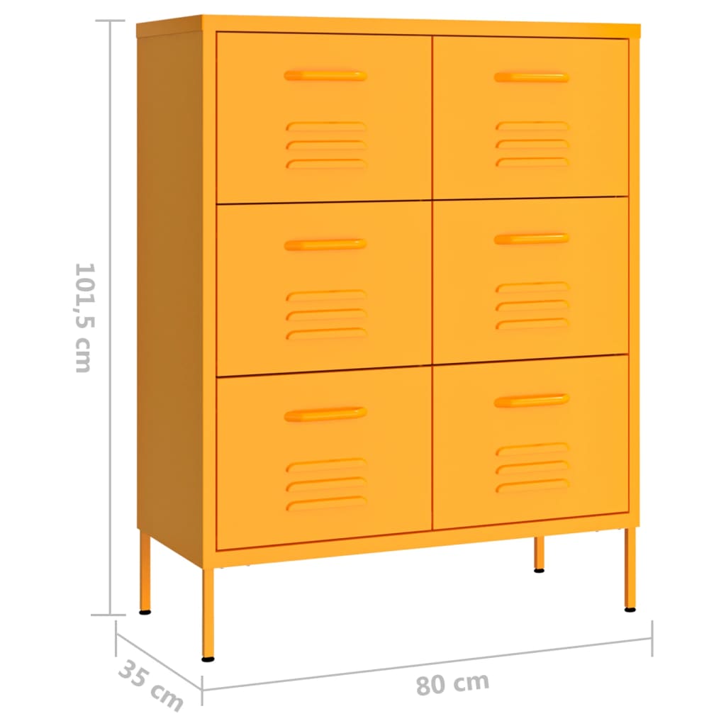 Sinapinkeltainen lipasto Sivestru 80x35x101,5cm (teräs)