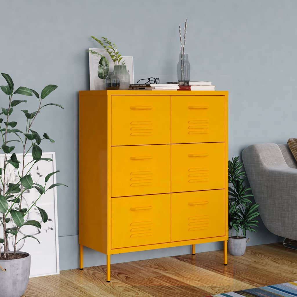 Sinapinkeltainen lipasto Sivestru 80x35x101,5cm (teräs)