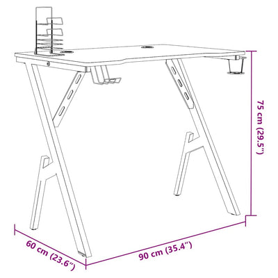 Musta pelipöytä y-muotoisilla jaloilla Dumea 90x60x75cm