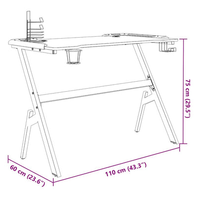Musta pelipöytä led-valot ja y-muoto Cicely 110x60x75cm