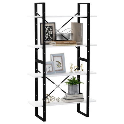 Valkoinen kirjahylly Borzos 80x30x140cm (4-tasoinen, puinen)