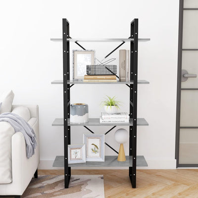 Betoninharmaa kirjahylly Borzos 80x30x140cm (4-tasoinen, puinen)