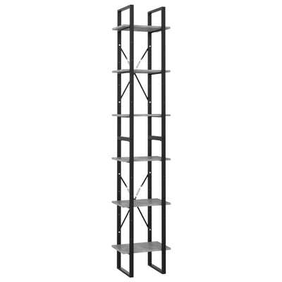 6-tasoinen kirjahylly betoninharmaa 40x30x210 cm tekninen puu