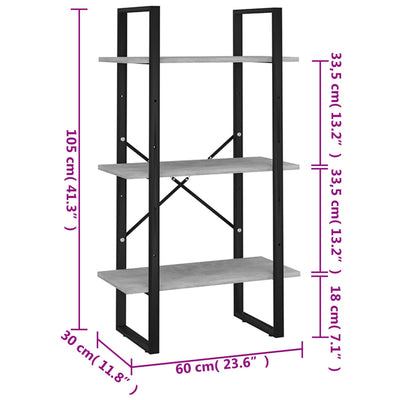 Betoninharmaa varastohylly Pepino 60x30x105cm (puinen)
