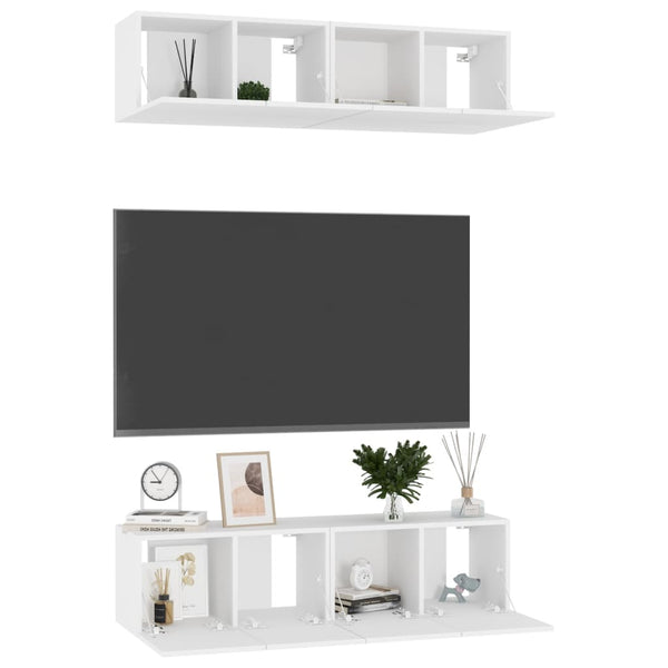 TV-tasot 4 kpl valkoinen 60x30x30 cm tekninen puu