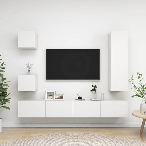 5-osainen TV-kaappisarja valkoinen tekninen puu