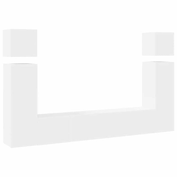 Valkoinen teknisestä puusta valmistettu 8-osainen TV-kaappisarja