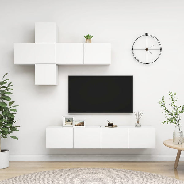 7-osainen TV-kaappisarja lastulevyä valkoisena