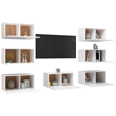 TV-tasot 7 kpl valkoinen 30,5x30x60 cm tekninen puu