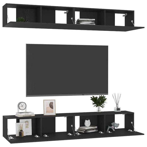 TV-tasot 4 kpl musta 100x30x30 cm tekninen puu