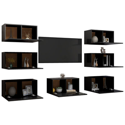 TV-tasot 7 kpl musta 30,5x30x60 cm tekninen puu