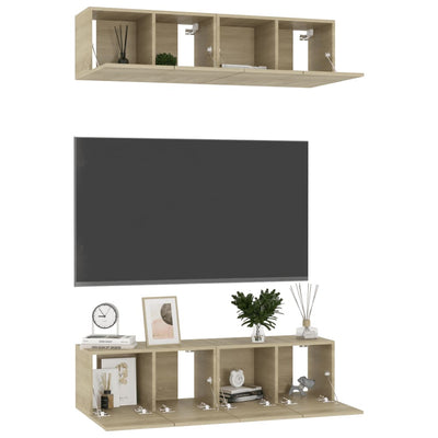 TV-tasot 4 kpl Sonoma-tammi 60x30x30 cm tekninen puu